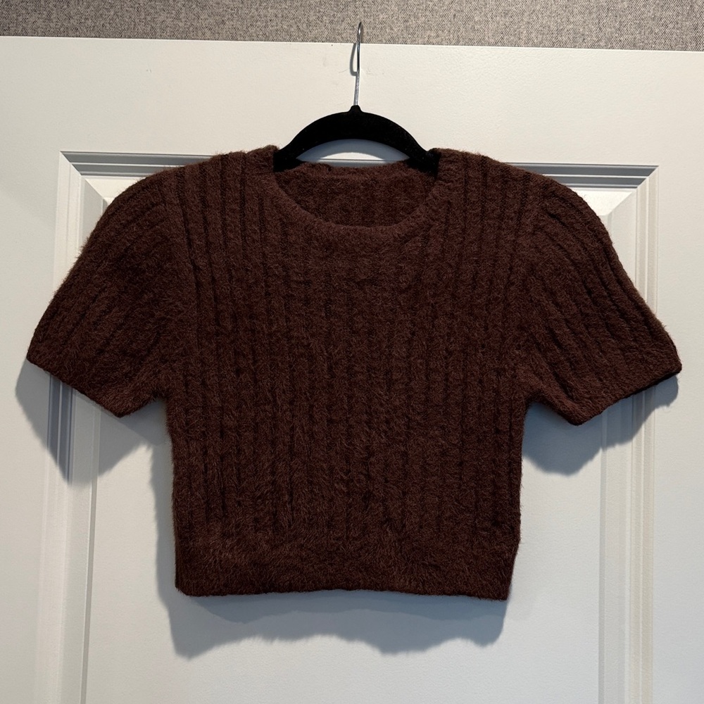 Brown Knit Short Sleeve Sweater